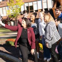 Lt. Governor, Kim Driscoll, visits Westfield State and takes a photo with SGA members.